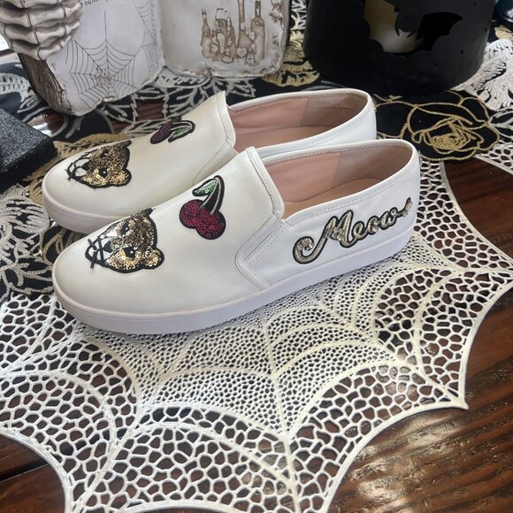 Kate Spade Lizbeth Women's Sneakers White Leather Cats Meow Slip-On Shoes 10 - Picture 3 of 13